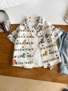 Summer New Hot Children's Cute Letters Short-Sleeved Boys And Girls Thin Dinosaur Shirt - Beige - View 3