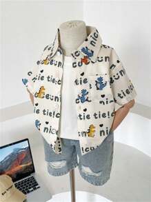 Summer New Hot Children's Cute Letters Short-Sleeved Boys And Girls Thin Dinosaur Shirt - Beige - View 7