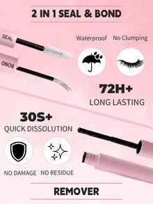 Hinarin DIY繡眼睫毛延伸套件240個50D個別睫毛，附睫毛夾工具，超強睫毛黏合劑和封口群組睫毛去膠凝膠，易於家庭使用 - 黑色 - 查看 2