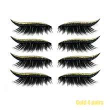 4 Pairs Self-Adhesive Glitter Eyeliner & Eyeshadow Strips, Double Eyelid Fake Lashes, Waterproof Party Eye Makeup Stickers - Multicolor - View 10