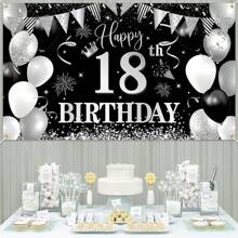1 件 BTZO 18 岁生日快乐装饰横幅，黑色和银色，适合男孩 18 岁生日派对的大型织物背景，70.8 X 43.3 英寸，圣诞节 - 黑色 - 查看 7