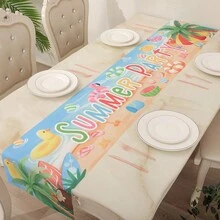 Summer Party Table Runner, Disposable Tablecloth And Decorative Cloth Set, 1pc - Multicolor - View 1