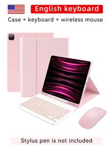 DANYCASE 平板电脑保护套带键盘兼容 iPad Air 11 13 M2 2024 Pro 11 13 M4 2024 Pro 12.9 Air 4 5 10.9 7th 8th 9th 10.2 10th 10.9 Mini 6 内置笔架可拆卸蓝牙键盘无线鼠标 - 粉紅色款 英文鍵盤+滑鼠 - 查看 12