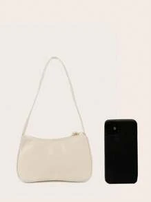 1入簡約時尚單色PU皮肩袋 - 米色 - 查看 2