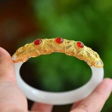 1 Piece Of Natural White Jade Bracelet, Gilded Gemstone Set With Soft Jade Fashion Bracelet, Hand-Made Polishing, Ladies Jewelry, Jewelry Jewelry, Gifts For Family, Holiday Commemorative Gifts. - C - View 4