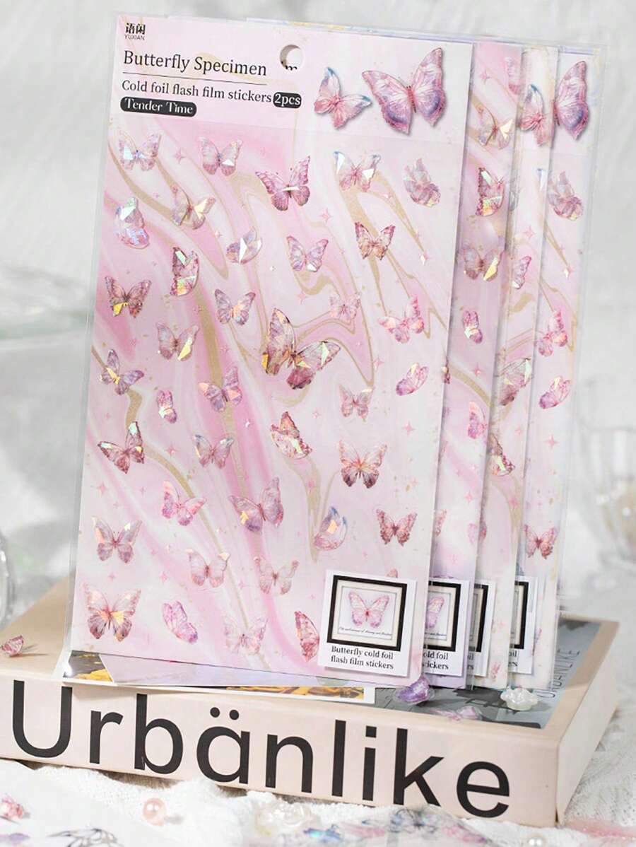 YUXIAN 2張/包蝴蝶拼貼手帳貼紙,復古裝飾貼紙,diy手工材料,適用於手機、筆記型電腦、配件、美學留言簿、廢紙日記、拼貼材料、計劃、創意藝術用品 - 紫色 - 查看 1