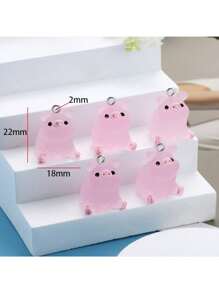 5入組五種款式迷你豬可愛夜光樹脂材質鑰匙扣手鍊項鏈掛件，DIY手工珠寶配件製作22*25.5mm W274 - 夜光樹脂小豬-5件 - 查看 17