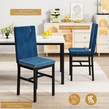 5-Piece Dining Table And Chair Sets, Mid-Century Modern Style Faux Marble Table Top Dining Room Table Set With 4 Diamond Stitching Upholstered Chairs, 4 Person Breakfast Dining Set With Sturdy Metal Frame For Small Spaces - Màu xanh lam - Xem 7