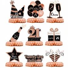 9 件，玫瑰金风格蜂窝装饰，生日派对背景装饰用品，派对桌面中心装饰 - 玫瑰金 - 查看 10