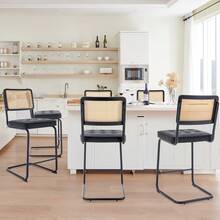 Bộ Ghế Quầy Bar Hiện Đại Giữa Thế Kỷ 2, 24" Ghế Ghế Bar Mây Da PU Khung Kim Loại Chắc Chắn Cho Nhà Bếp, Quầy Bar, Phòng Khách, Phòng Ngủ - màu đen - Xem 4