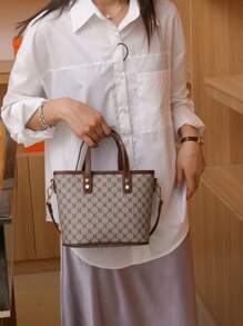 SHIMEINI 2025 新款复古花卉图案篮式水桶单肩包、斜挎手提包、小尺寸适合女士日常使用、办公室、通勤、度假、约会、礼物 - 卡其色 - 查看 6