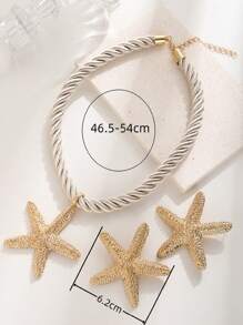 1套3件簡約時尚海星吊墜項鍊，誇張耳環，個性化女士珠寶套裝 - 海星 - 查看 9