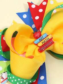 1pc School Book Style Yellow Bow Hair Clip For Children - Multicolor - View 2