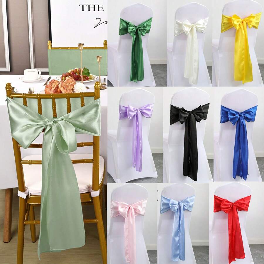 10pcs Universal Satin Chair Sashes With Bow For Events Decorations, Such As Wedding, Engagement Party, Birthday, Baby Shower, Christmas, Thanksgiving, Graduation Ceremony, Etc. (7 X 108 Inches). Suitable For Wedding Reception, Banquet, Party, Birthday Celebration, Baby Shower, Graduation Ceremony, Event Decorations. - Multicolor - View 1