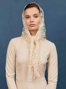 1 Stück Damen Frühling & Herbst Floral Spitze Dreieckstuch, klassischer atmungsaktiver Cut Out einfarbiger Schal, dekorativer Kopfumhang, Schleier, geeignet für Alltag & Urlaub, Valentinstag - Dreieckstuch - Übersicht 20