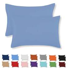 2 King Size Cotton Pillowcases In Various Colors - Baby Blue - View 1