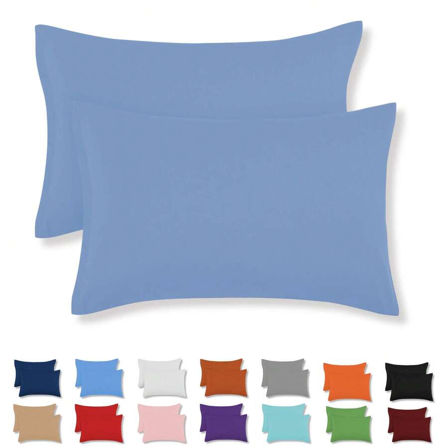 2 King Size Cotton Pillowcases In Various Colors - Baby Blue - View 1