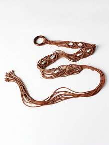 1pc Handmade Wax Rope Woven Belt For Women, Suitable For Dresses - A - View 17