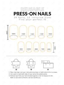 24入組中長款冰種玉石素色簡約披肩鹿骨心英文指骨塗鴉INS風格方形假指甲+ 1pc果凍凝膠+ 1pc指甲文件套件，按壓式指甲材料供應 - 白色 - 查看 7
