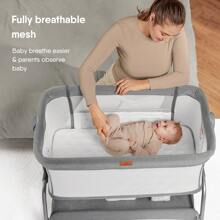 3 In 1 Bassinet Bedside Sleeper, Baby Bed Crib For Newborn, Bedside Crib Sleeper With 4 Auto-Lock & 6 Adjustable Height, Washable Soft Mattress And Sheet - Grey - View 2