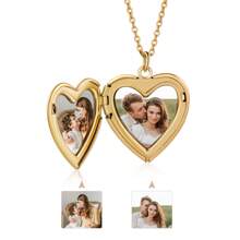 1pc Customizable Heart-Shaped Locket Necklace With Photo, Father Day Gift,Fathers Dad Gift,Picture Necklace,Custom Chain,Ideal For Family, Couples, And Pets, Suitable For Daily Wear, Birthday, Valentine's Day, Anniversary Celebration, Gift For Boyfriend, Girlfriend, Spouse - Gold - View 6