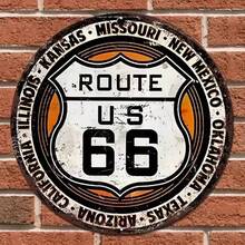 1 PC 8*8 Inch Route 66 Retro Mảng Bám Nghệ Thuật Trang Trí, Hình Tròn Mảng Bám, vòng Hoa Ký, Treo Mảng Bám, Tường/Phòng/Nhà/Ăn Uống/Thanh/Nhà Để Xe/Cửa/Sân Trang Trí, 20*20 Cm - Nhiều màu - Xem 4