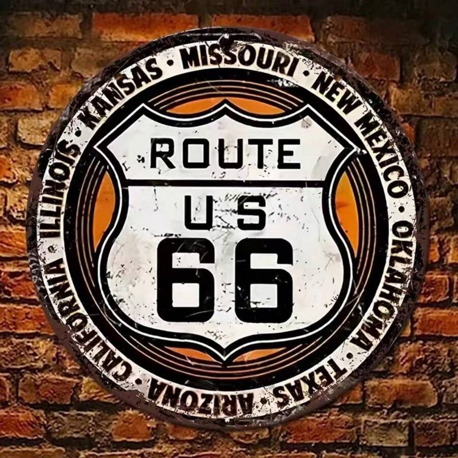 1 PC 8*8 Inch Route 66 Retro Mảng Bám Nghệ Thuật Trang Trí, Hình Tròn Mảng Bám, vòng Hoa Ký, Treo Mảng Bám, Tường/Phòng/Nhà/Ăn Uống/Thanh/Nhà Để Xe/Cửa/Sân Trang Trí, 20*20 Cm - Nhiều màu - Xem 1
