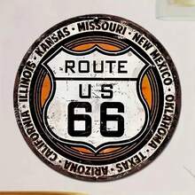 1 PC 8*8 Inch Route 66 Retro Mảng Bám Nghệ Thuật Trang Trí, Hình Tròn Mảng Bám, vòng Hoa Ký, Treo Mảng Bám, Tường/Phòng/Nhà/Ăn Uống/Thanh/Nhà Để Xe/Cửa/Sân Trang Trí, 20*20 Cm - Nhiều màu - Xem 7