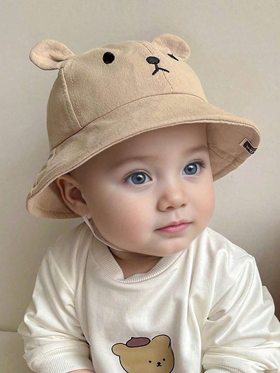 1pc Baby Cute Bear Summer Outdoor Sun Ion Bucket Hat - Khaki - View 1