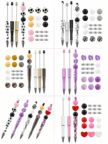 24入組矽膠珠寫字筆套裝，含3支膠墨珠筆和多種隔珠，適用於DIY珠寶製作、手工藝、辦公室、學校及贈品 - 24pcs/set - 查看 1