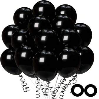 Black Latex Balloons, Helium Quality, Suitable For Gender Reveal, Birthday, Baby Shower, Wedding Or Party Decoration (With Black Ribbons)