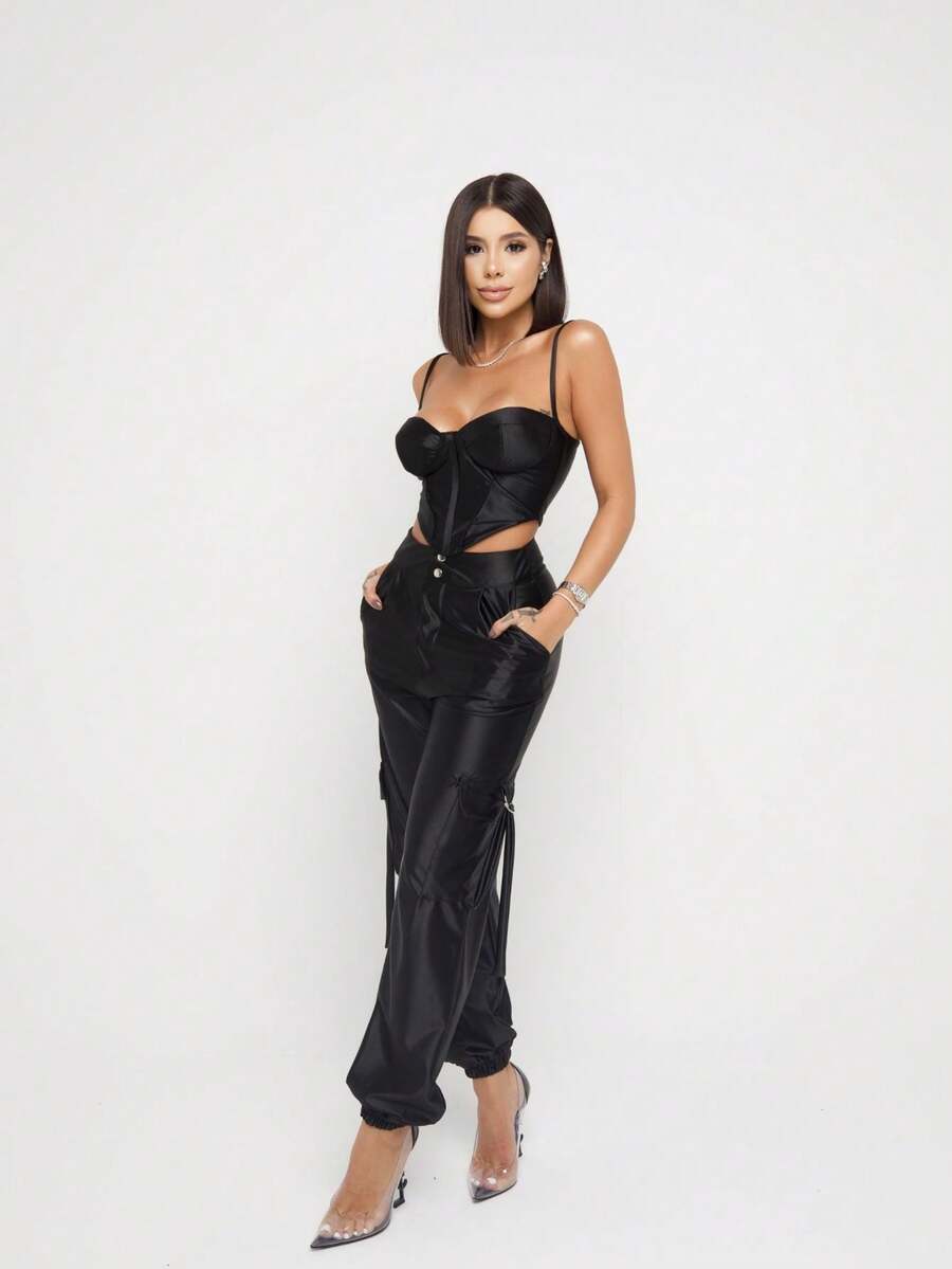 Bartanana Set: Cargo Pants And Corselet For An Urban And Stylish Look - Negro - Ver 1