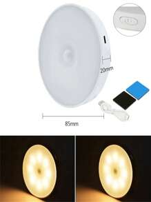 1 件/3 件/6 件运动传感器小夜灯，8 个 LED 床头灯，USB 可充电小夜灯，楼梯灯，创意礼物，学生宿舍书架灯（250mAh） - 白色 - 查看 10