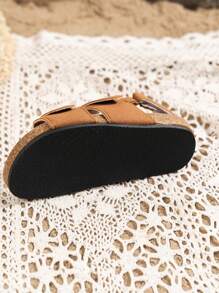 1pair Unisex Kids' Breathable Rivet Soft Bottom Sandals With Open Toe, Fashionable Flat Beach Shoes - Brown - View 8