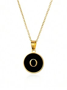 優雅精美的O形鍊環26個字母項鍊吊墜，金色簡約項鍊，適合作為女孩的節日生日禮物，不鏽鋼珠寶