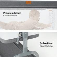 3 In 1 Bassinet Bedside Sleeper, Baby Bed Crib For Newborn, Bedside Crib Sleeper With 4 Auto-Lock & 6 Adjustable Height, Washable Soft Mattress And Sheet - Grey - View 5