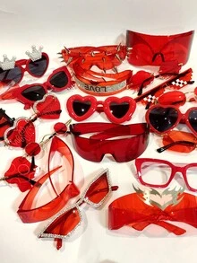 1 件红色 OOTD 多风格性感火焰红可选夏季可爱 Y2K 季节青睐经典颜色年轻女士时尚眼镜带心形水钻装饰万圣节圣诞节时尚基础秋冬女士服装商务休闲礼物 - 紅色 - 查看 3