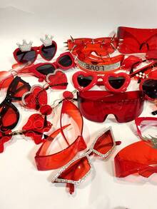 1 件红色 OOTD 多风格性感火焰红可选夏季可爱 Y2K 季节青睐经典颜色年轻女士时尚眼镜带心形水钻装饰万圣节圣诞节时尚基础秋冬女士服装商务休闲礼物 - 紅色 - 查看 5