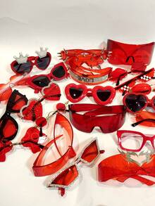 1 件红色 OOTD 多风格性感火焰红可选夏季可爱 Y2K 季节青睐经典颜色年轻女士时尚眼镜带心形水钻装饰万圣节圣诞节时尚基础秋冬女士服装商务休闲礼物 - 紅色 - 查看 4