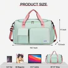 1pc 35l Gym Bag, Yoga Crossbody Bag, Sports Bag With Shoe Compartment And Wet Clothes Compartment, Green&Pink Oxford Cloth Wear-Resistant And Waterproof Material, Travel Bag With Wet And Dry Pockets, Lightweight Carry-On Handbag, Weekend Overnight Bag For Women Men Training Trips Workouts Gym Swims And Plane Business Holidays - 綠色 - 查看 3