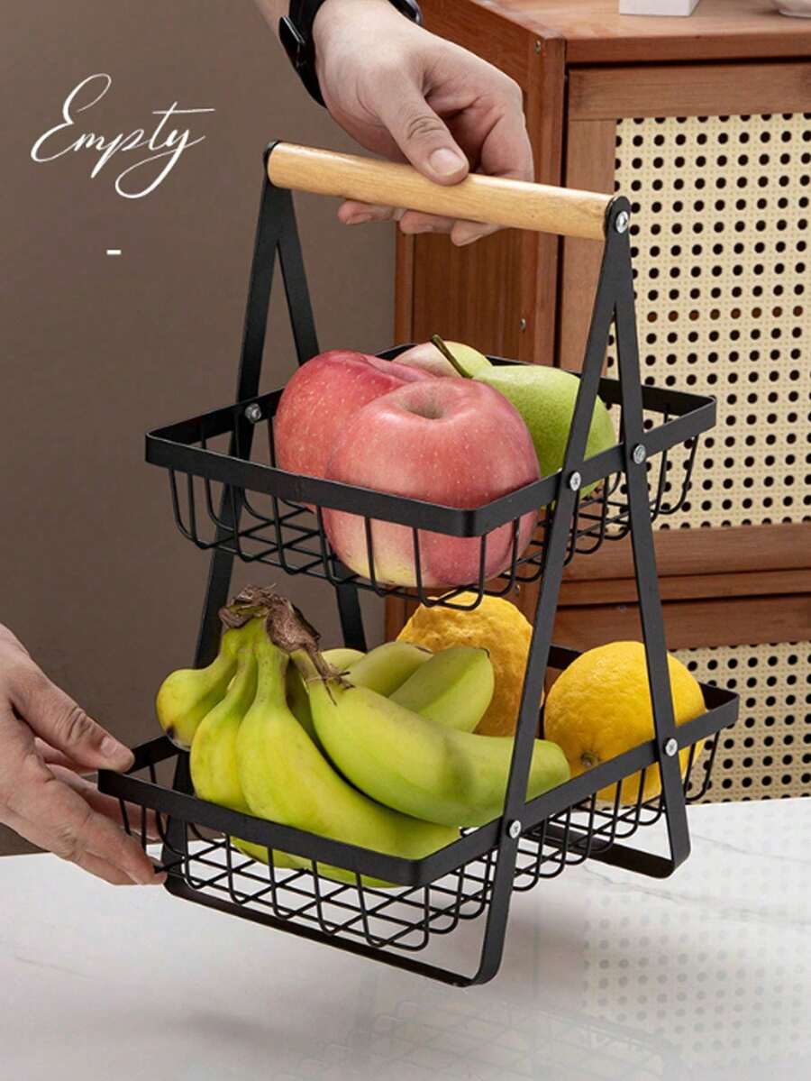 通用櫃檯水果和蔬菜籃，附有可拆卸碗和木柄 – 非常適合新鮮產品儲存和廚房整理，蔬菜，水果，食品，廚房， 廚房用品，廚房工具，廚房物品。
