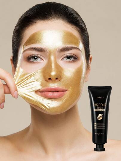 1片莱口24K金蜗牛撕拉面膜，50克，深层清洁毛孔，提亮肤色，蜡面膜，母亲节礼物，适合女性和女孩，面部护理，彩妆