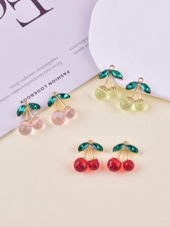 10入組時尚3D櫻桃合金與樹脂吊墜套裝，適用於女性耳環、項鍊及製作珠寶飾品