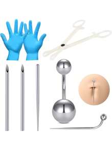 1Set Piercing Kit For All Piercings,Disposable 12G 14G 16G 18G Piercing Needles Clamps With Piercing Taper For Belly Button Nose Septum Nipple Tongue Eyebrow Lip Piercing - Multicolor - View 12
