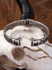 1 pieza Brazalete de metal con diseño de bota vaquera de estilo occidental con cabeza de vaca de cuernos largos y sombrero de vaquero