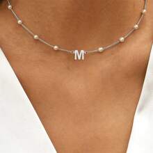1pc Vintage Letter Pendant Pearl Chain Necklace, Suitable For Women Party Wear - Style 2 - View 1