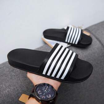 Striped Men's Slippers, Anti-skid, Wear-resistant, Classic Beach Shoes, Suitable For Couple, Non-slip Footwear