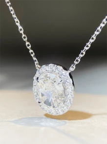 S925 Sterling Silver 9ct Snowflake Cut Diamond Shaped Necklace, Simple And Fashionable Pendant For Women, Suitable For Weddings And Festival Gifts - White - View 2