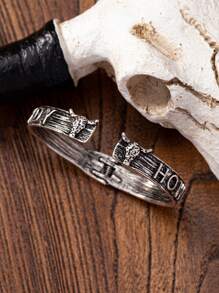 1 pieza Brazalete de metal con diseño de bota vaquera de estilo occidental con cabeza de vaca de cuernos largos y sombrero de vaquero