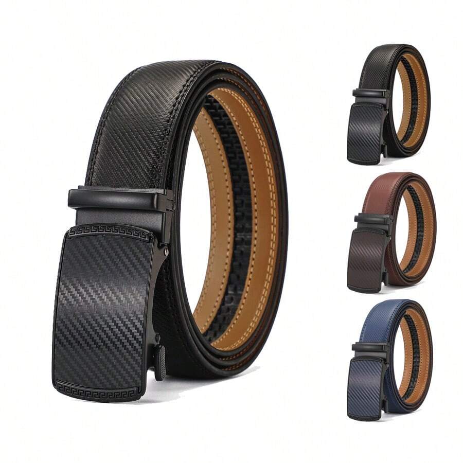 1入組男士皮質皮帶，帶有扣釦式飾釦 - 3.5cm寬適用於商務/正式/休閒裝、牛仔褲和高爾夫褲 - 可選擇大碼 - 彩色 - 查看 1